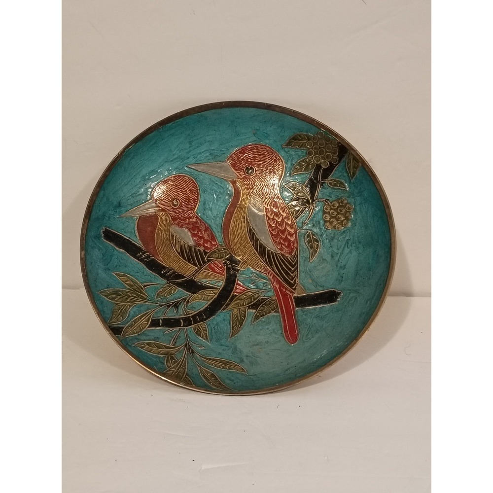 Enamel Birds Painted On Brass Bowls Medium